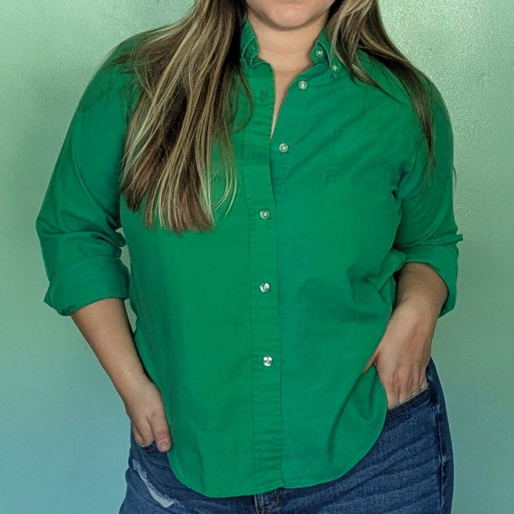 Maggie Sweet Thrifted Green Button Up